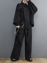 Two-Piece Solid Color Shirt And Wide-Leg Pants Casual Suit